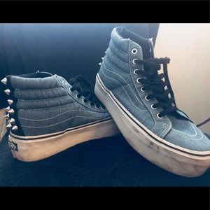 Blue Denim Platform Vans with Spike Detail